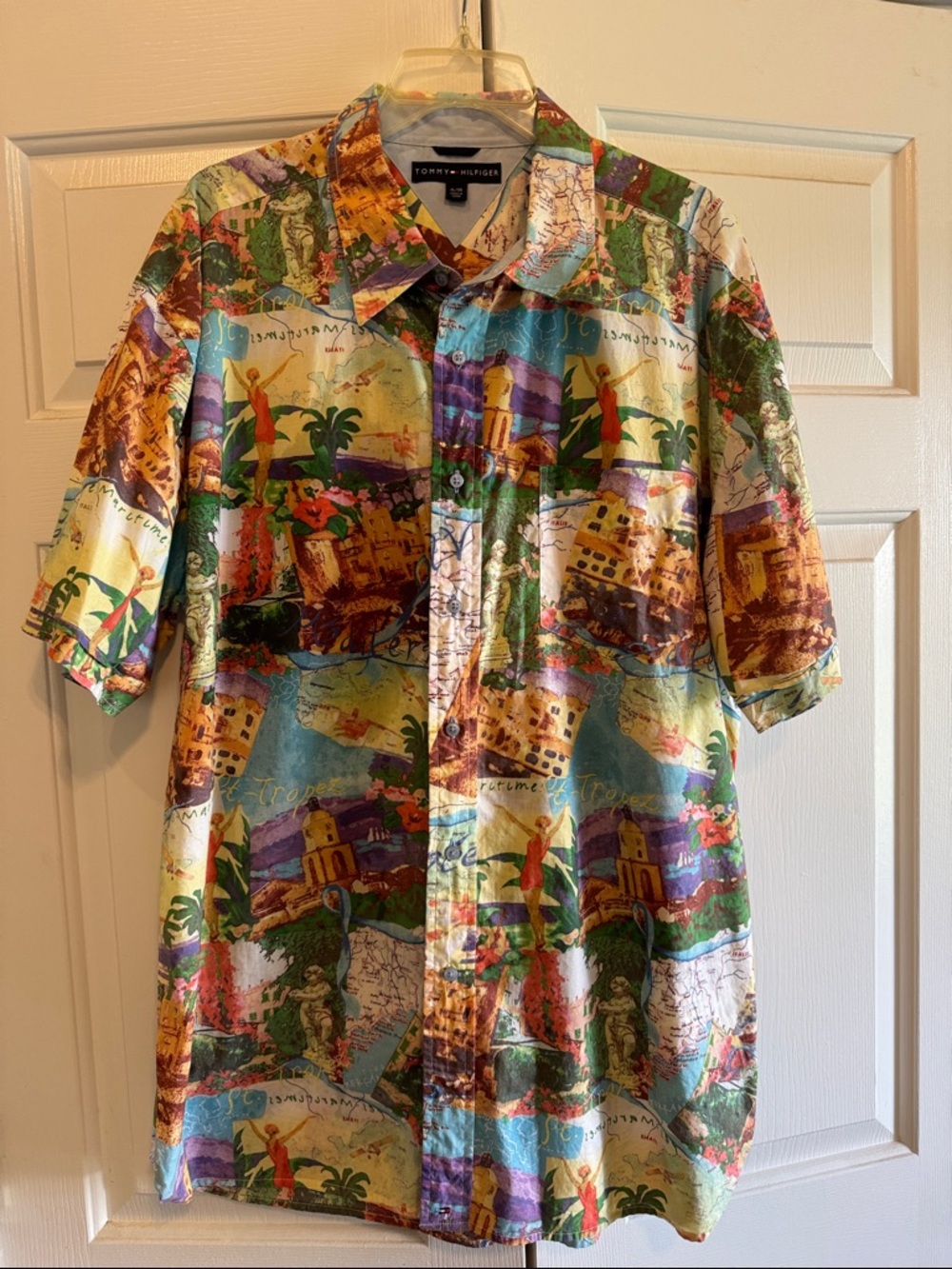 Tommy Hilfiger Mediterranean Print Short-Sleeve Button-Down Shirt XL Cotton